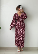 Size S-M Burgundy Floral Print Maxi Dress