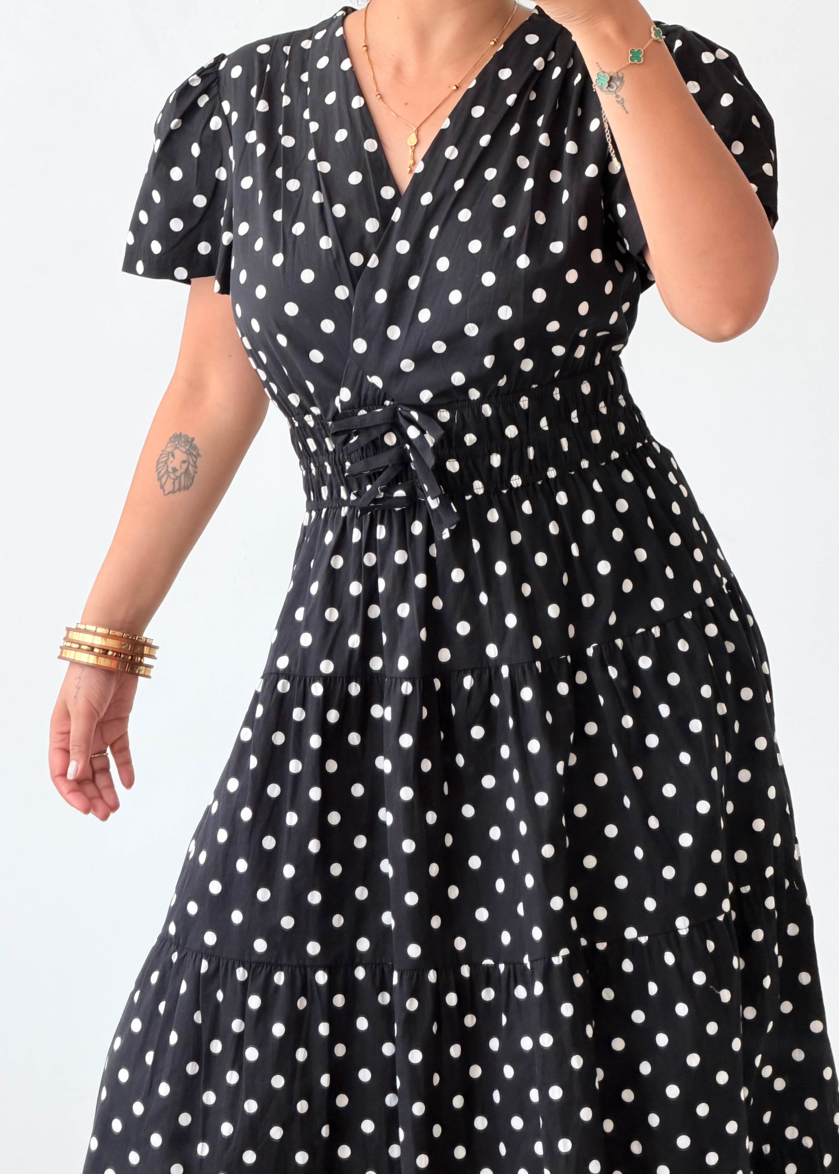 Size M-L Black Polka Dot Midi Dress