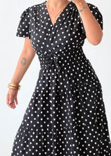 Size M-L Black Polka Dot Midi Dress