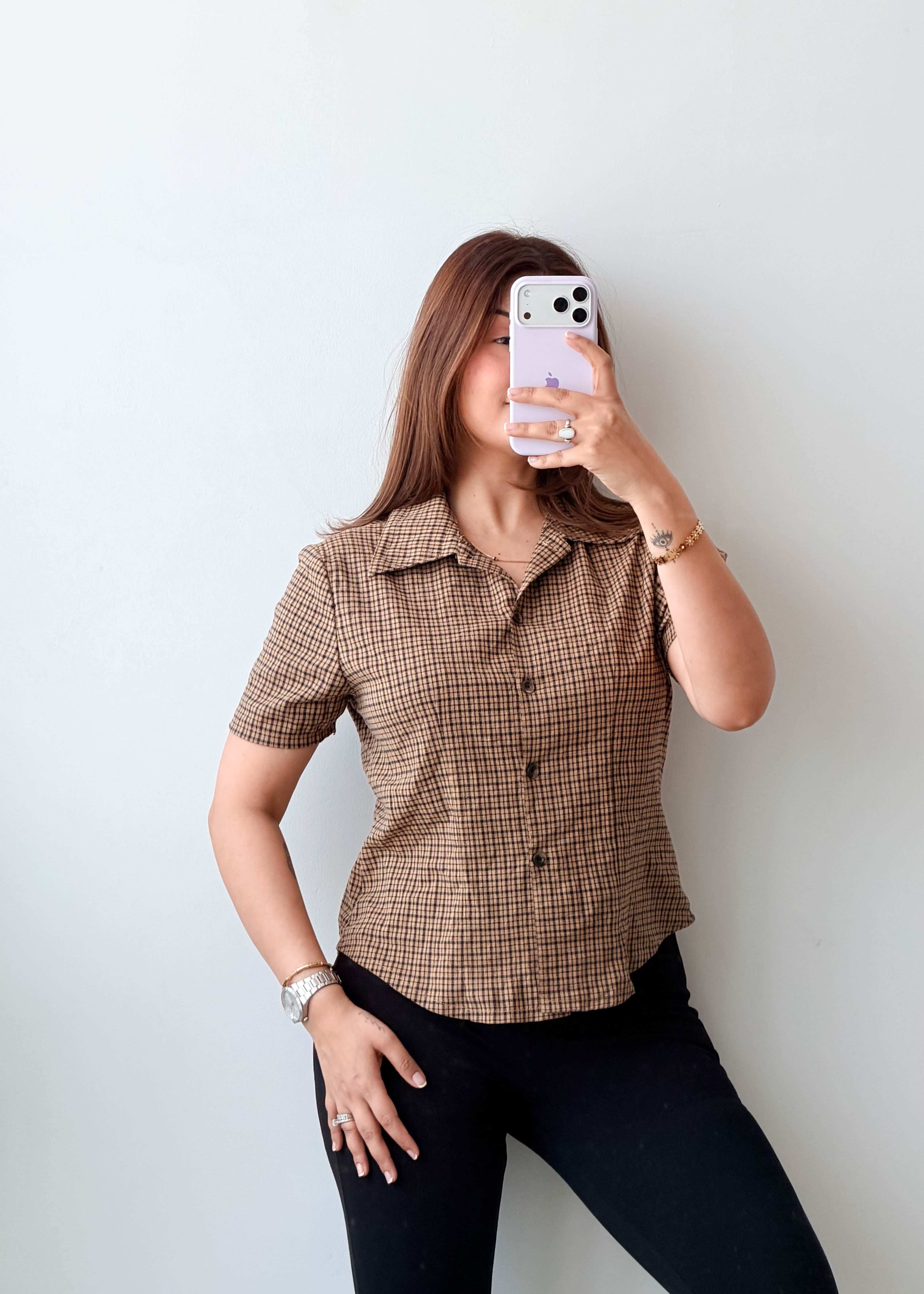 Size S-M Brown Check Shirt Top