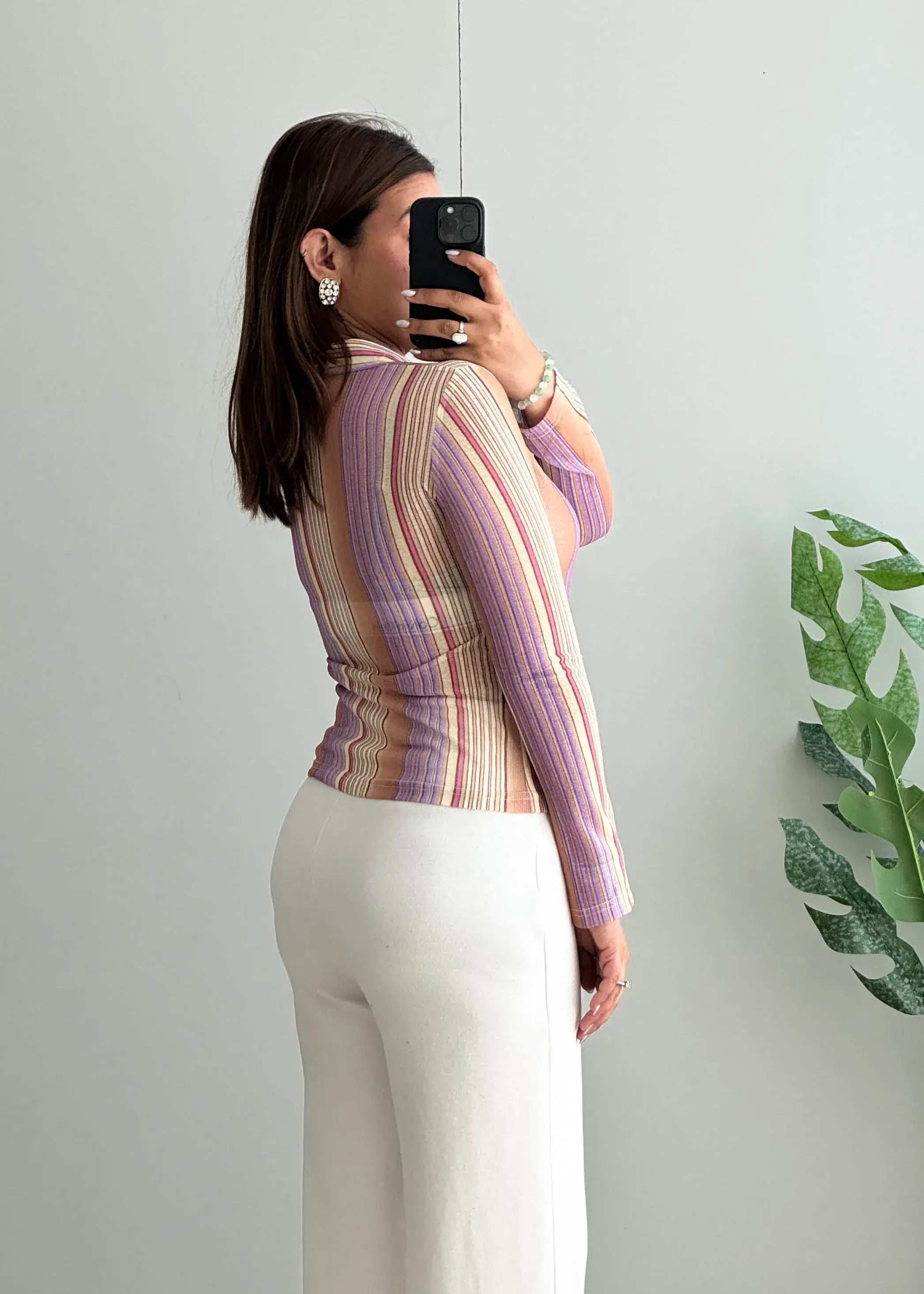 Size XS-S, Retro Striped Fitted Button-Up Top - Closet by Payal