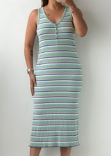 Size M-L Mint Striped Ribbed Midi Dress