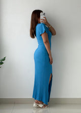 Size S-M Sky Blue Ribbed Knit Maxi Dress