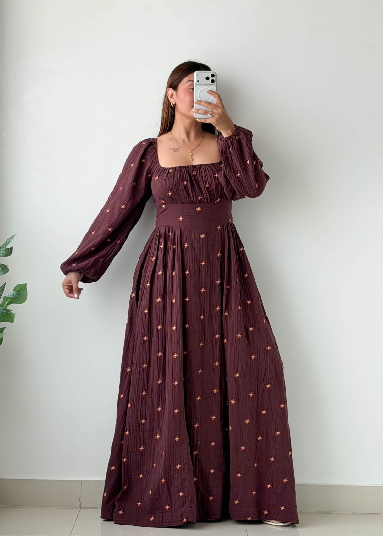 Size S-M Burgundy Embroidered Maxi Dress