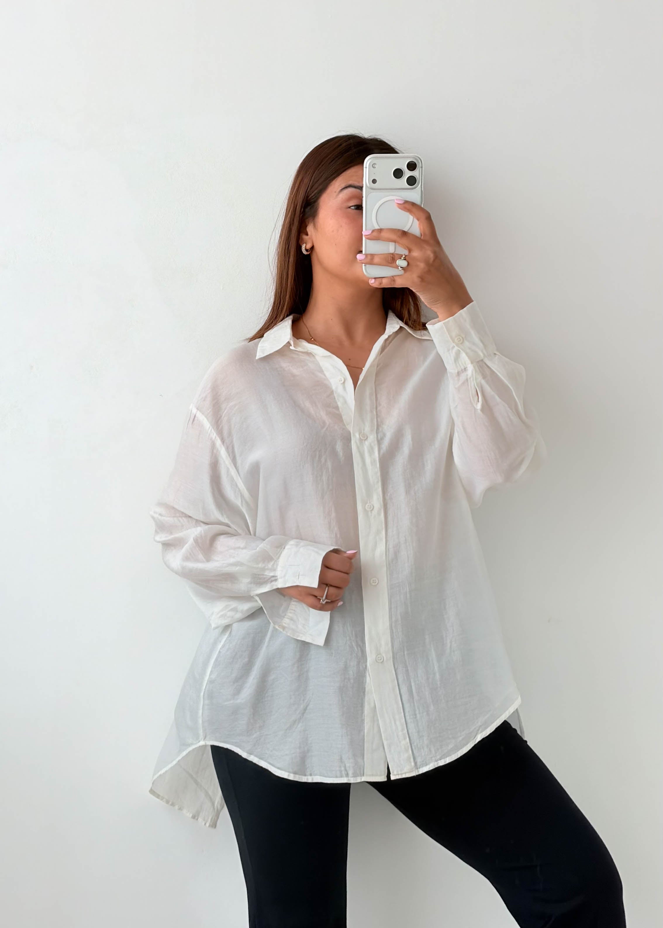 Size S-M White Oversized Linen Shirt