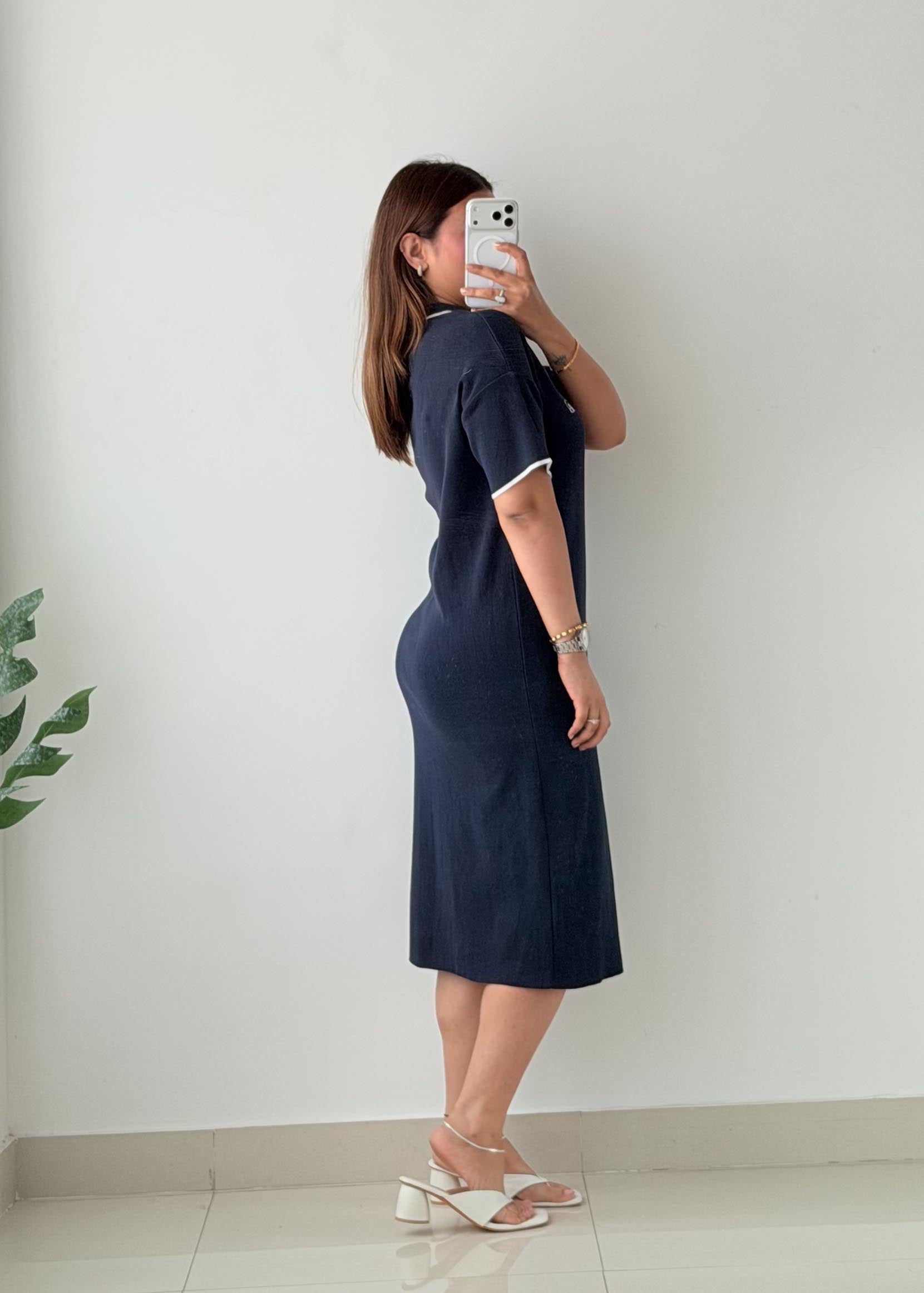 Size L-XL Navy Polo Knit Midi Dress