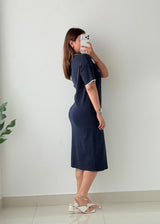 Size L-XL Navy Polo Knit Midi Dress