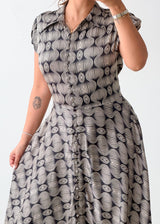 Size M Black & White Abstract Print Maxi Dress