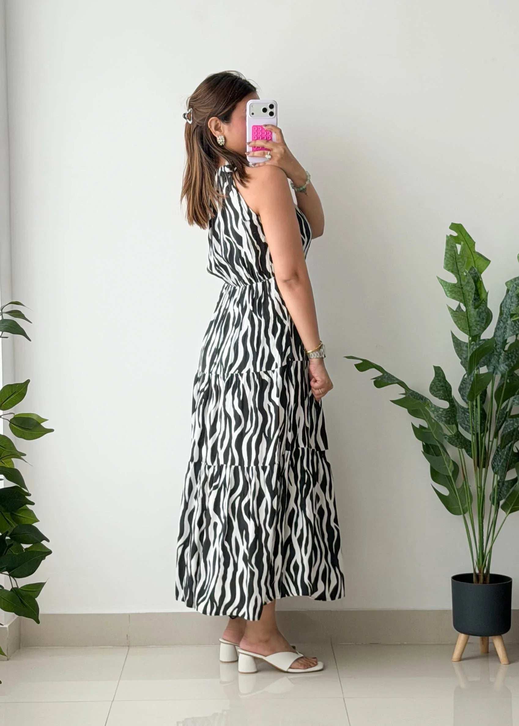 Size S-M, Zebra Print Halter Maxi Dress