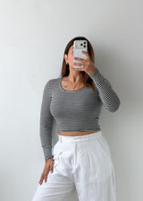 Size S-M Black & White Striped Crop Top