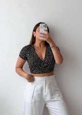 Size S-M Black Floral Wrap Crop Top