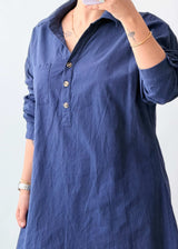 Size M-L Navy Cotton Shirt Dress