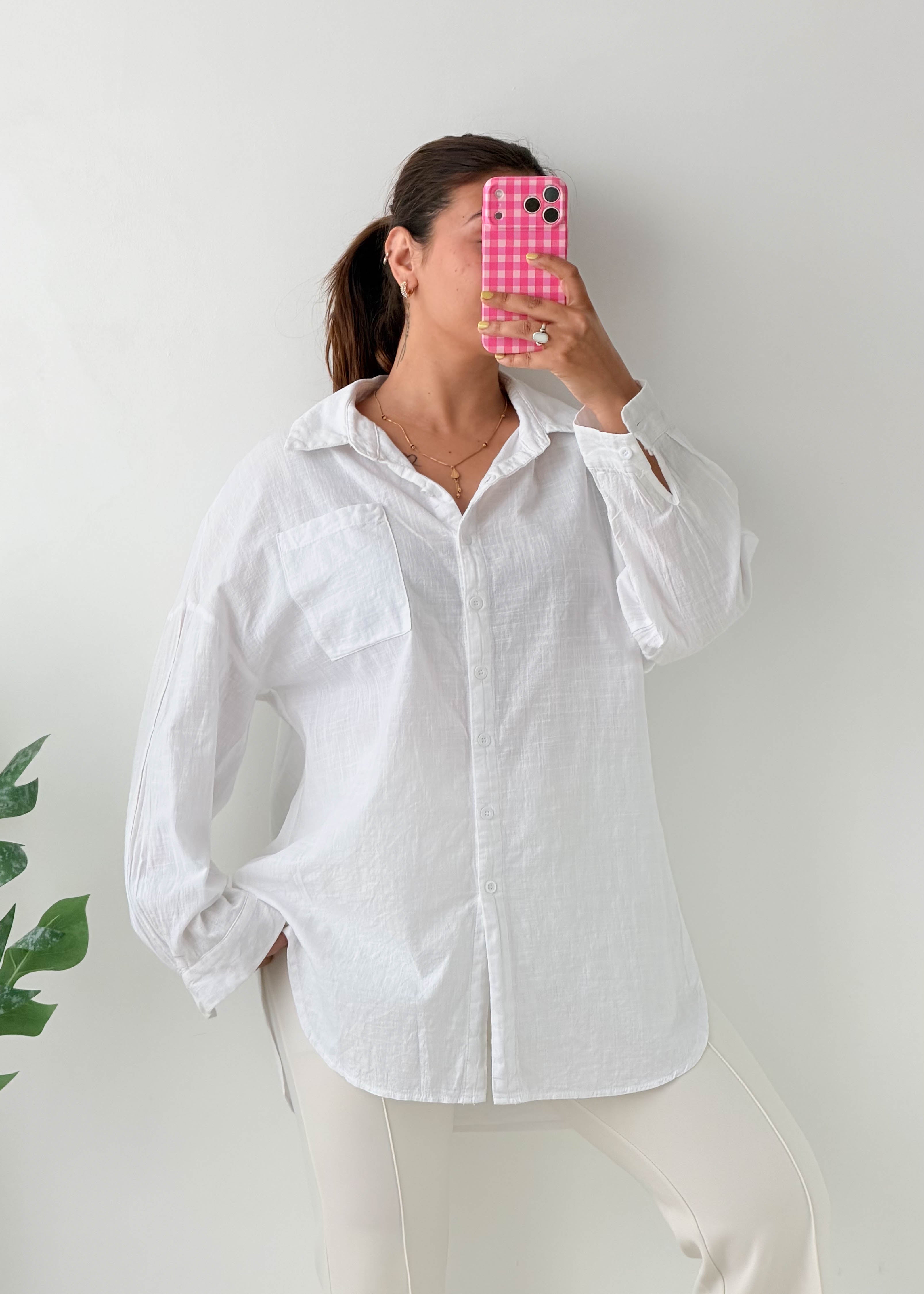 Size M-L White Oversized Cotton Shirt