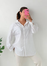 Size M-L White Oversized Cotton Shirt