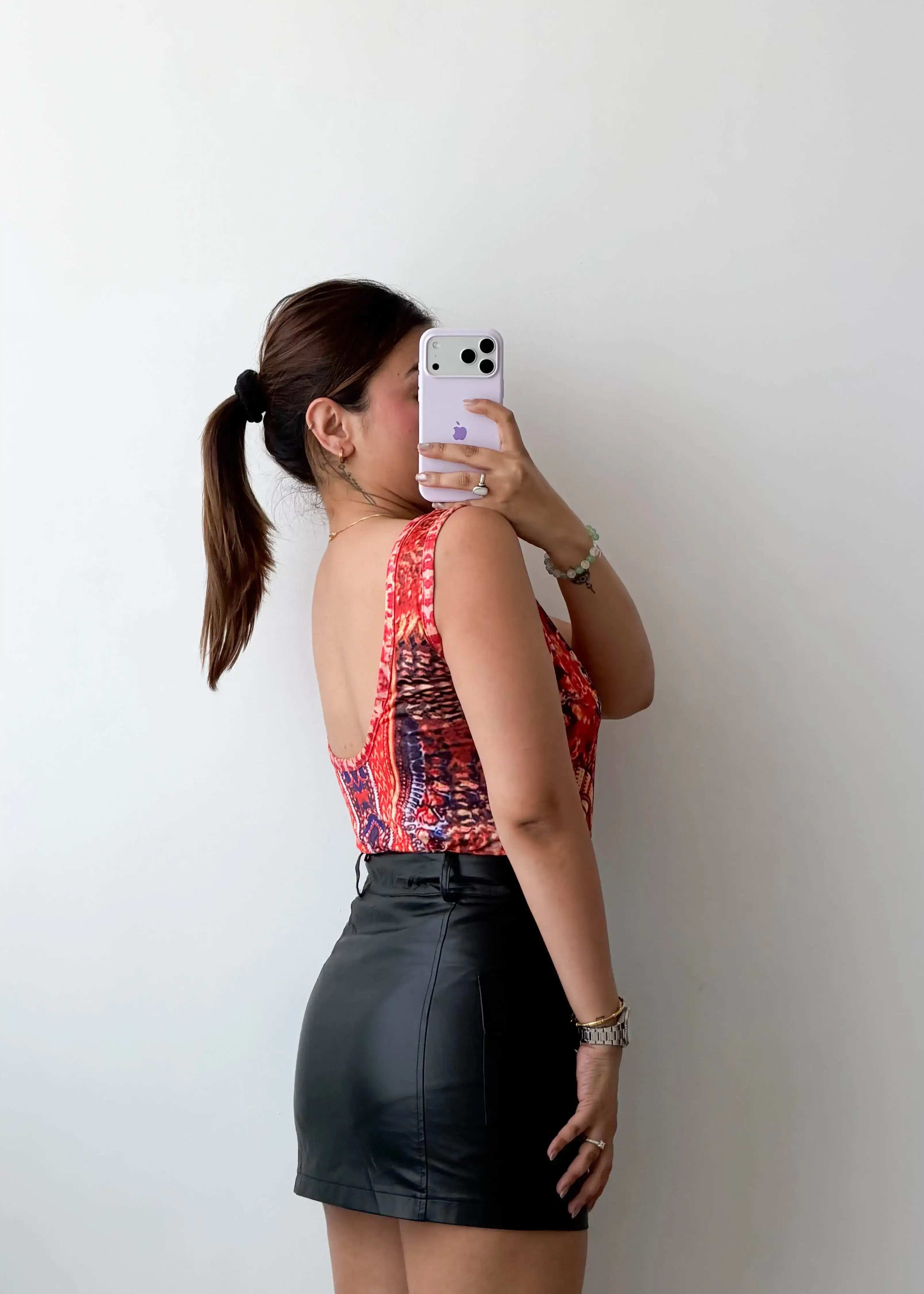 Size L-XL Red Ethnic Print Bodysuit