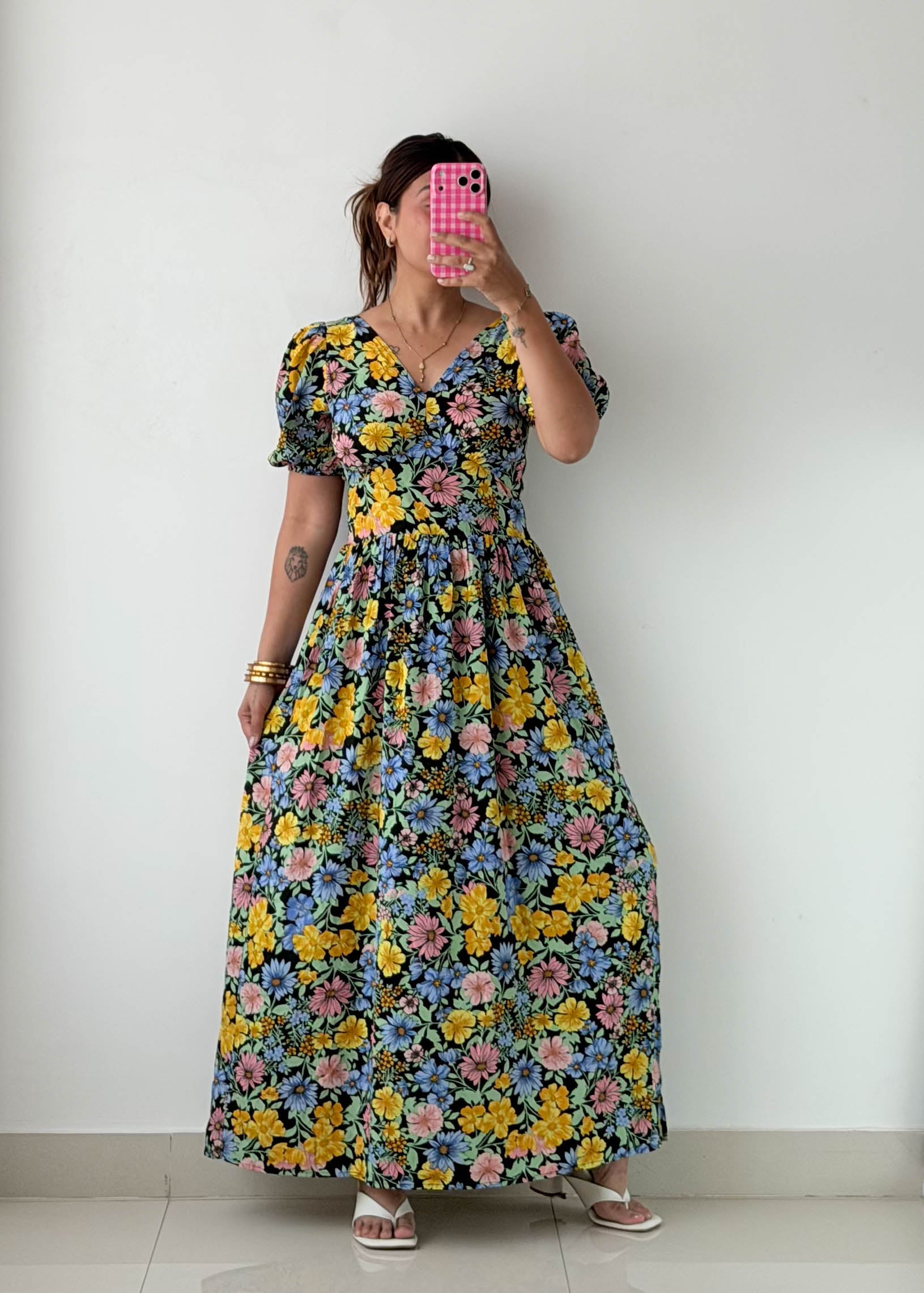 Size S-M Black Floral Maxi Dress