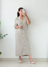 Size L-XL Beige Button-Down Knit Midi Dress