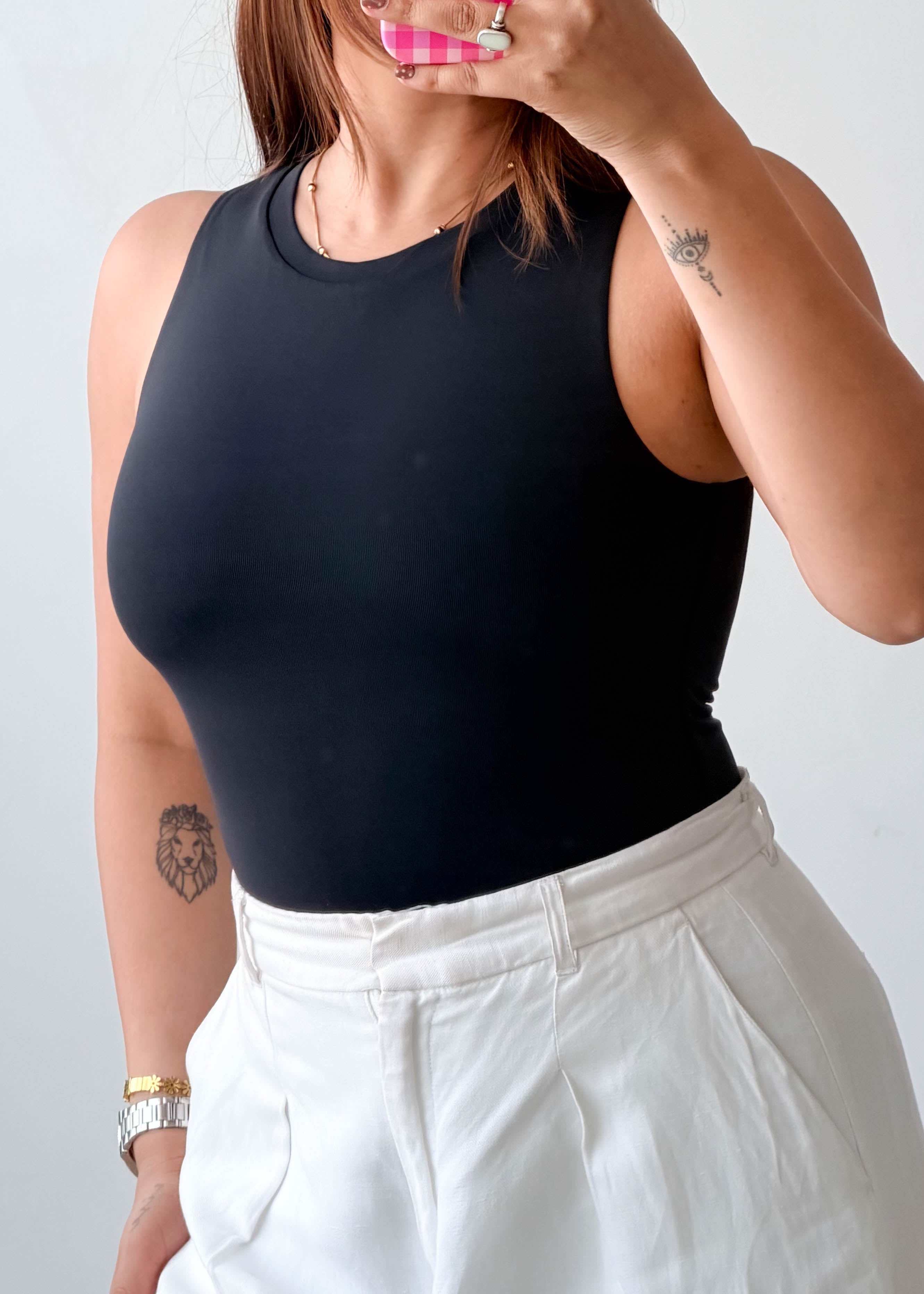 Size S Black High Neck Sleeveless Bodysuit
