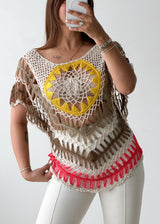Size S-M Multicolor Crochet Poncho Top