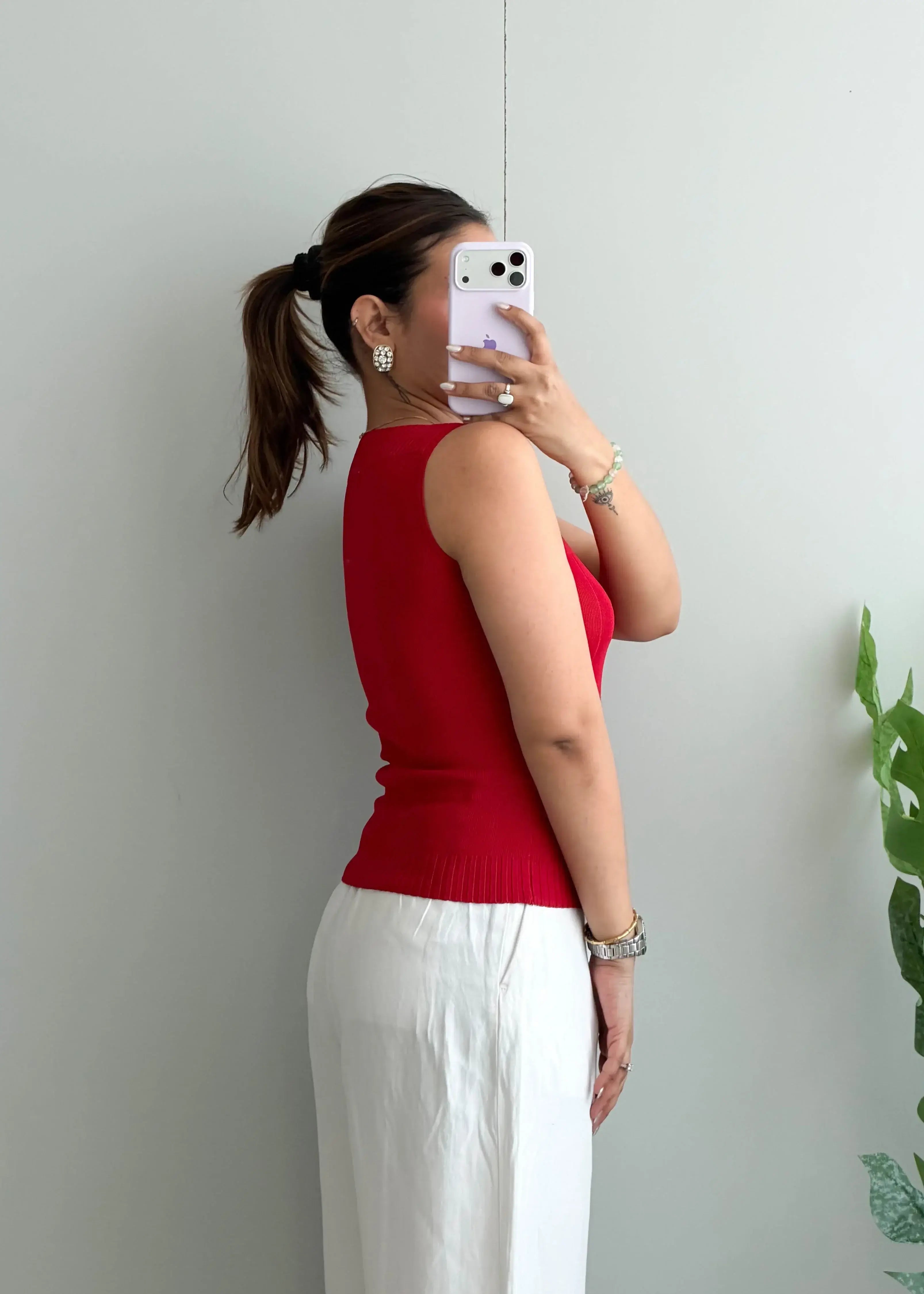 Size S-M, Red Sleeveless Ribbed Top - Closet by Payal
