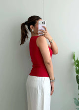 Size S-M, Red Sleeveless Ribbed Top - Closet by Payal