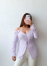 Size S Lilac Stripe Twist Front Shirt Top