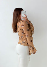 Size XS-S Beige Floral Ruffle Blouse