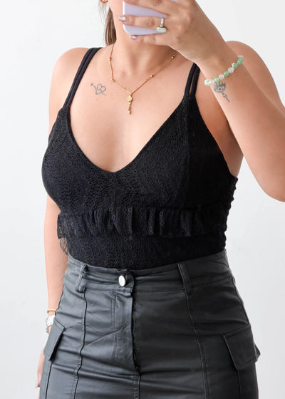 Size S-M Black Ribbed Basic Bodysuit