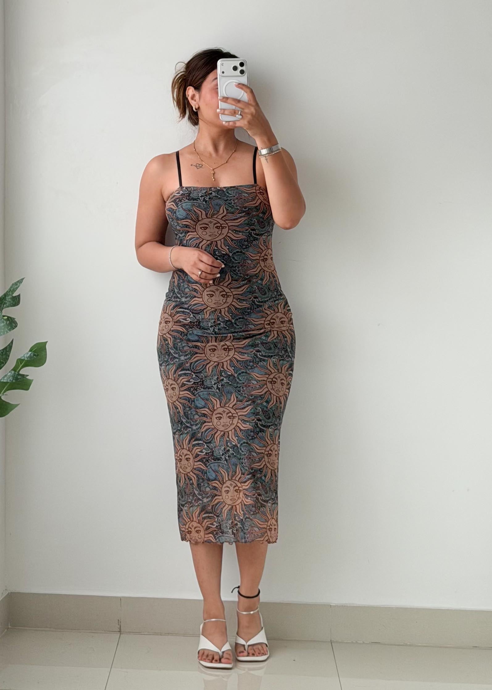 Size S-M Printed Bodycon Midi Dress