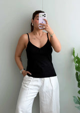 Size M-L, Black Spaghetti Strap Camisole Top - Closet by Payal