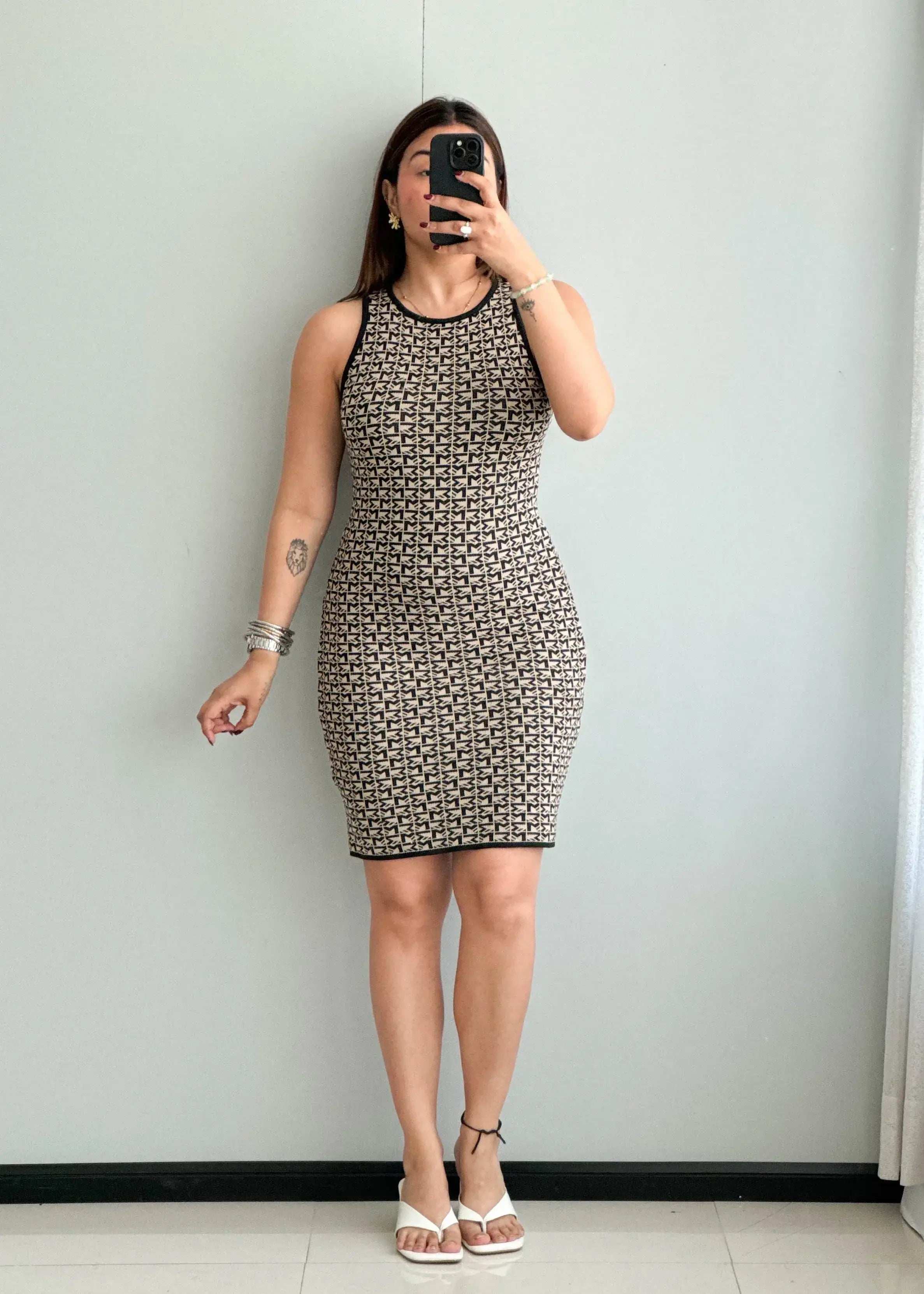 SIZE S-M, Printed Ribbed Bodycon Dress - Closet by Payal