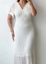 Size M, White Crochet Midi Dress