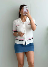 Size M-L, White Collared Knit Button Top - Closet by Payal