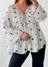 Size L-XL White Embroidered Boho Blouse