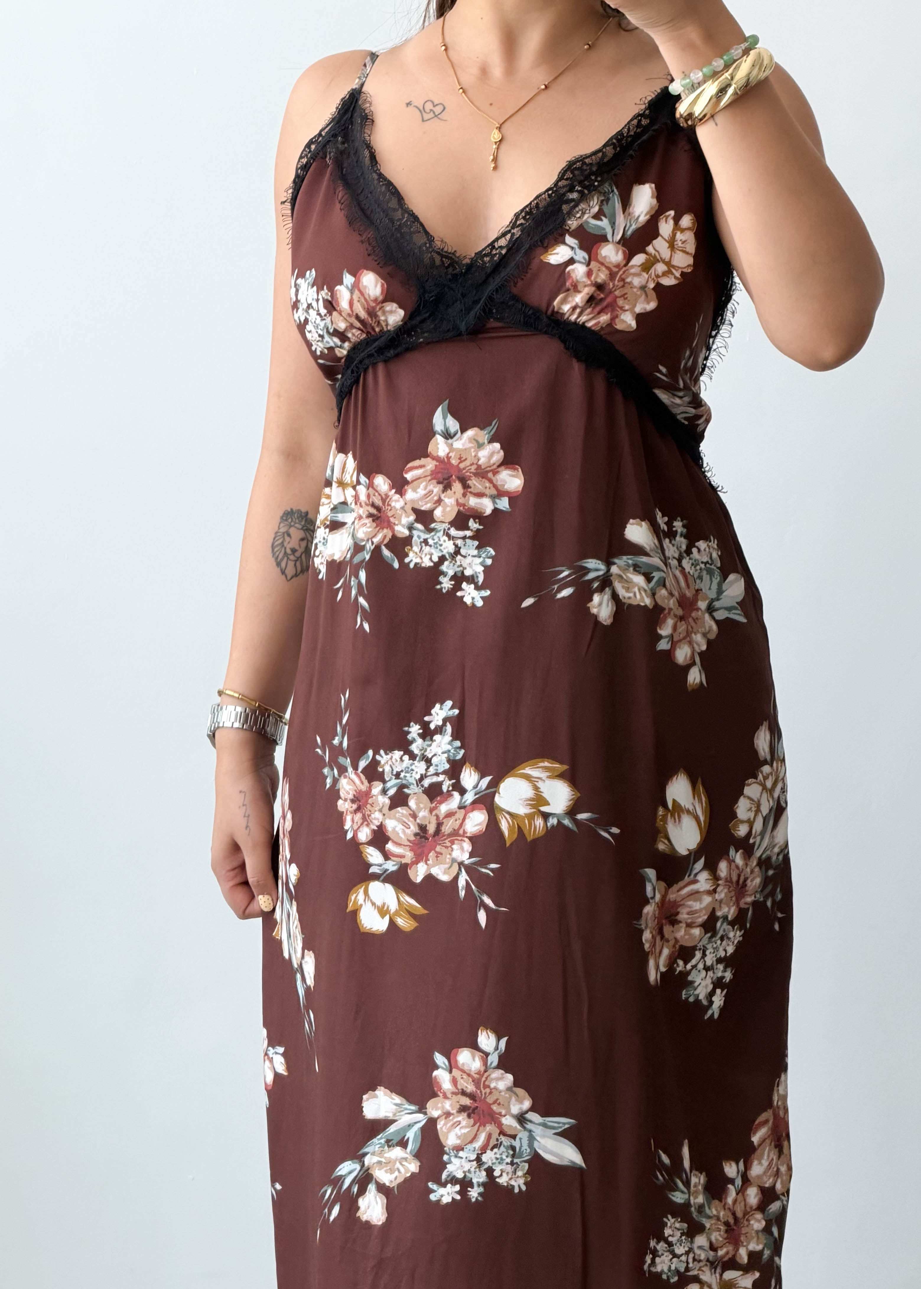 L-XL Maroon Floral Maxi Dress