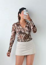 Size S-M Brown Marble Print Shirt Top