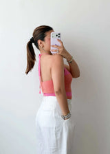 Size XS-S Pink Ribbed Halter Bodysuit
