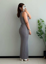 SIZE S-M, Grey Ribbed Sleeveless Maxi Dress - Closet by Payal