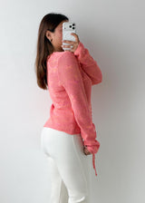 Size M-L Pink Drawstring Knit Cardigan Top