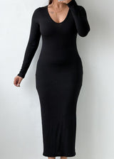Size S-M Black Ribbed Knit Maxi Dress