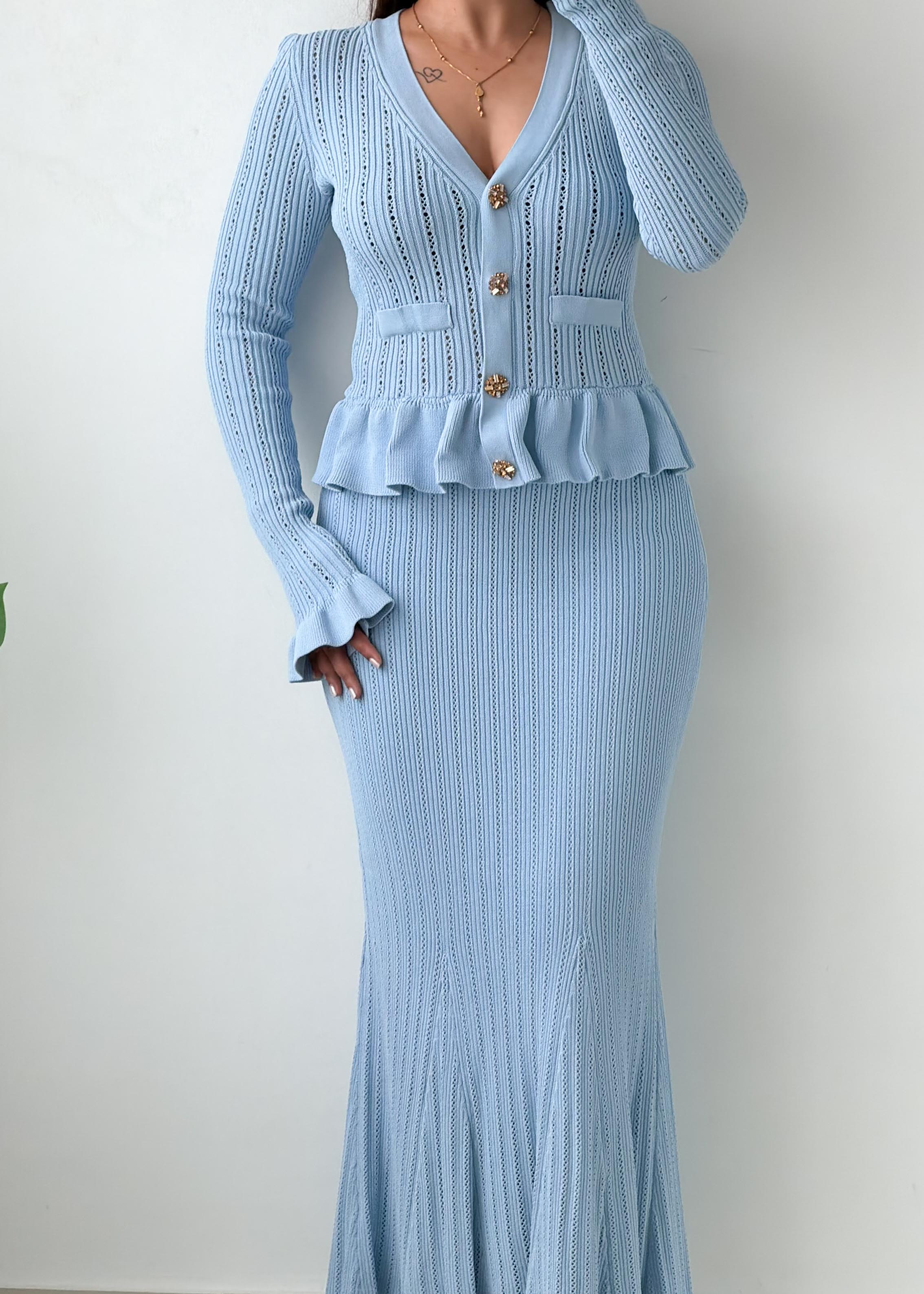 Size S-M Powder Blue Ribbed Knit Maxi Dress
