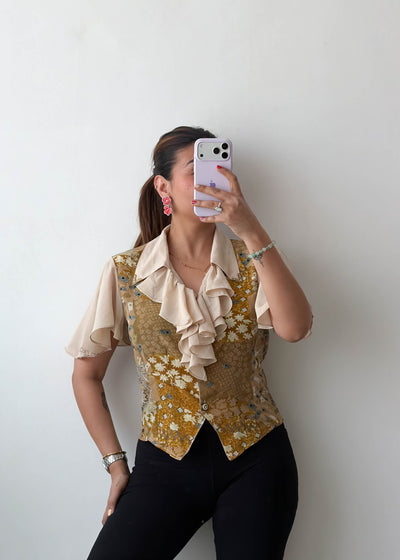 XS-S Beige Ruffle Soft Chiffon Layered Top