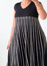 Size S-M Navy Striped Flared Knit Midi Dress
