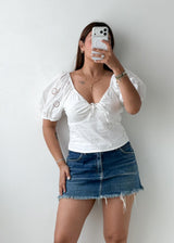 Size M-L White Broderie Puff Sleeve Top