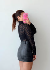 Size M Black High Neck Lace Bodysuit