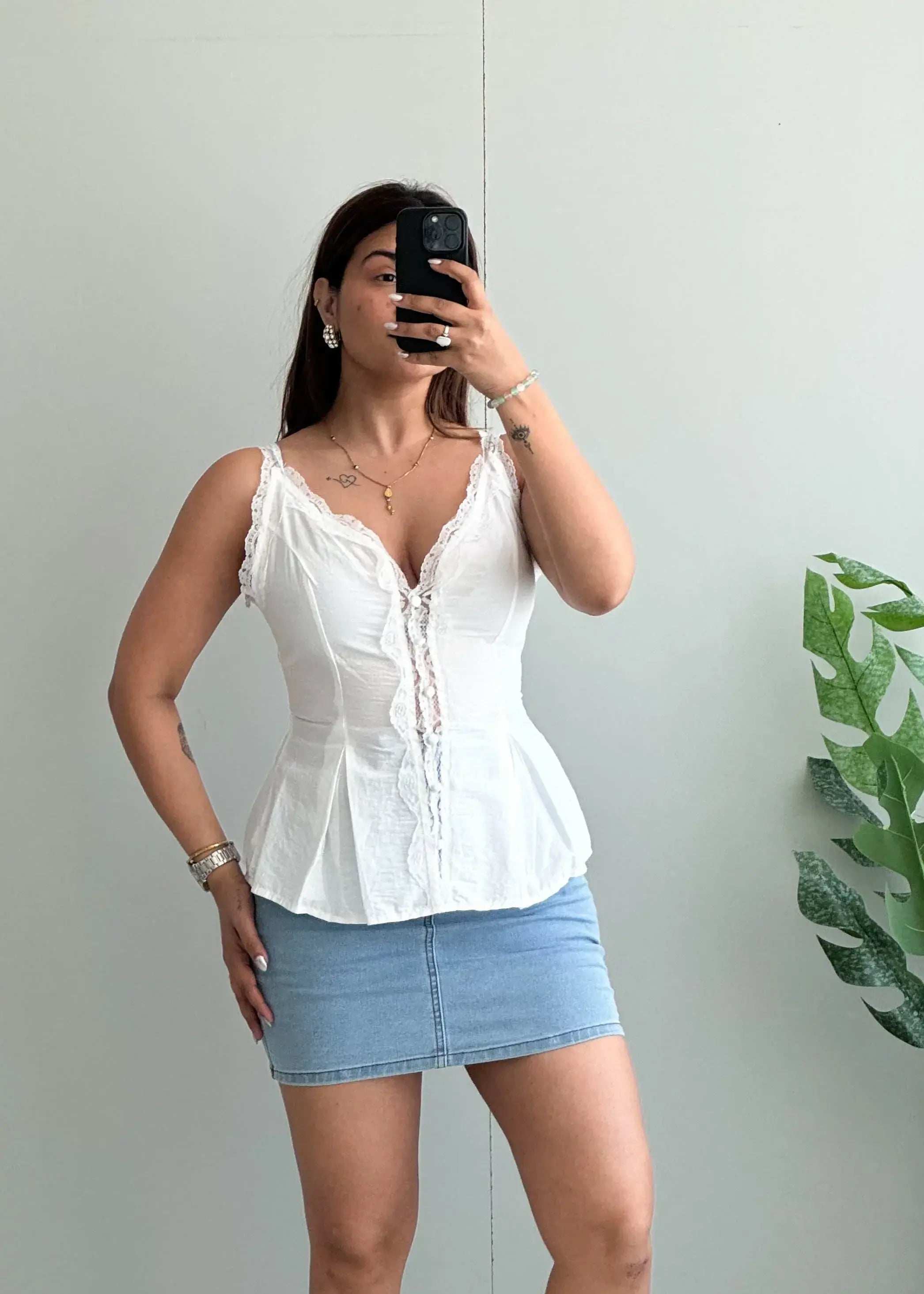Size XS-S, Romantic White Lace Trim Summer Top - Closet by Payal