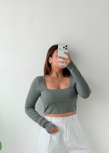 Size M-L Sage Green Corset Crop Top