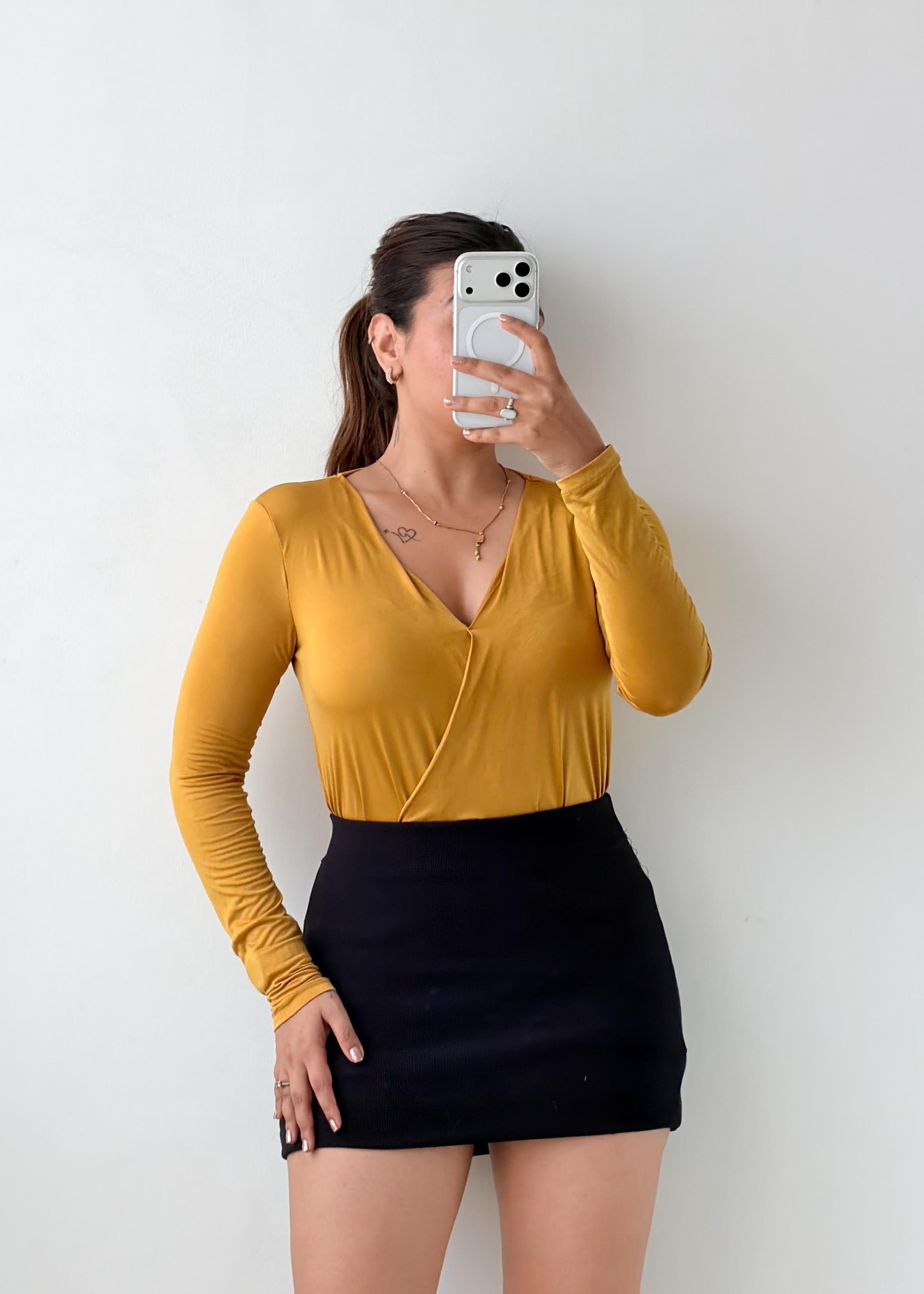 Size XS-S Mustard Wrap Bodysuit