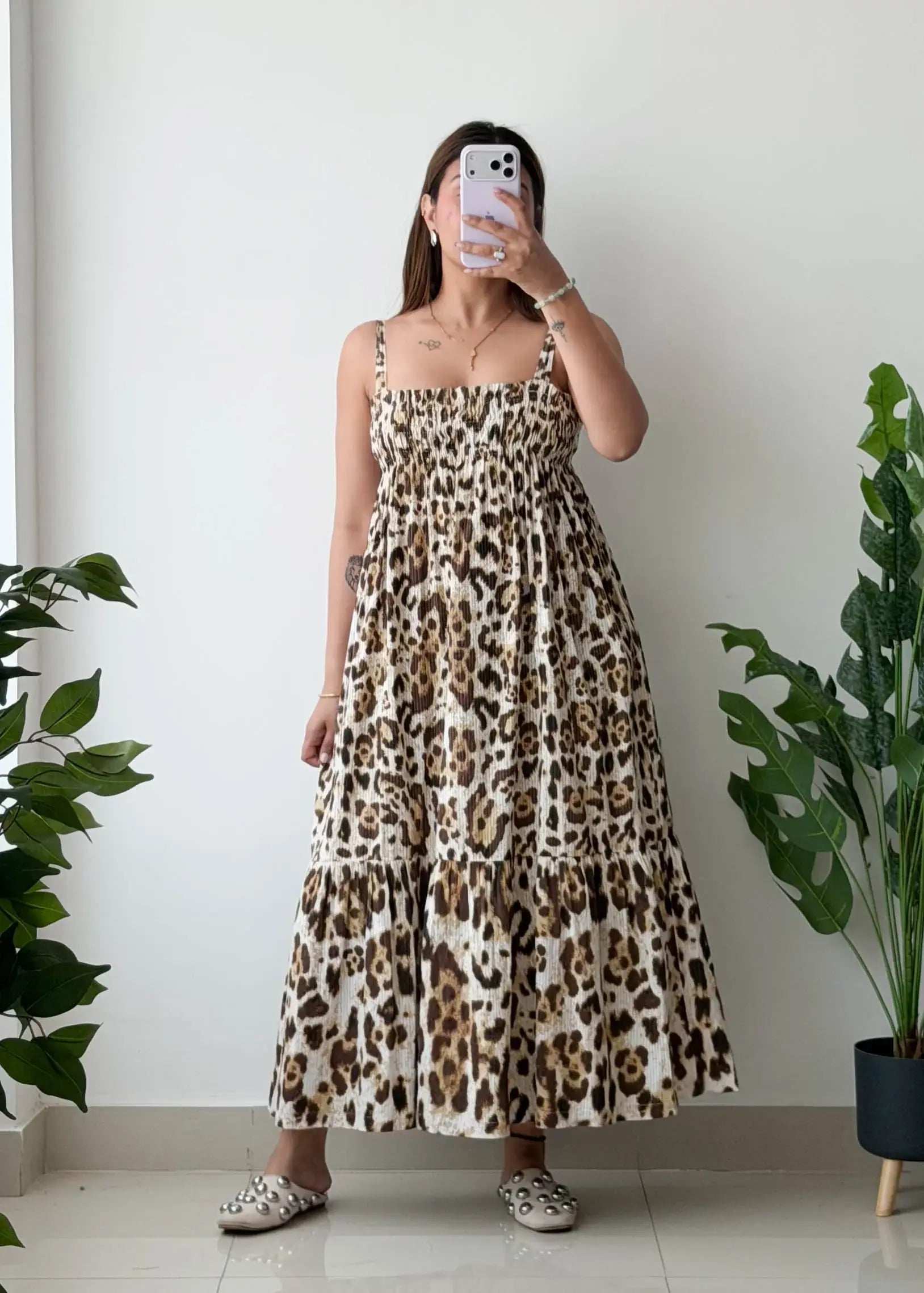 Size XS-S, Leopard Print Tiered Maxi Dress
