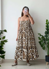 Size XS-S, Leopard Print Tiered Maxi Dress